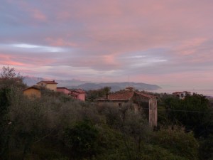 The sun starts to set as we look out from the terrace