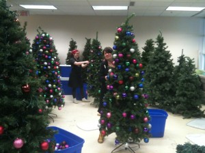 Cara Rowlands and Patrice Forbes in the tree decorating room