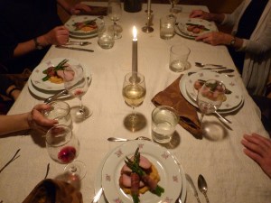 6th Course. Sweet potato mash, pork loin roast, asparagus spears with procuitto