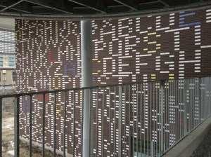 The outer wall of the new Fraser Mustard Academy. There's a hidden message in the letters...