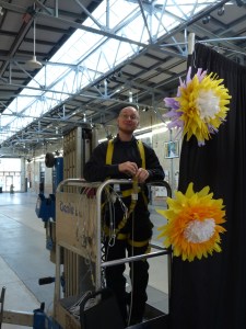 Dean seting up the pipe and drape for the Garden