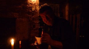 Tim tasting in the cellars at Cave Petriarche