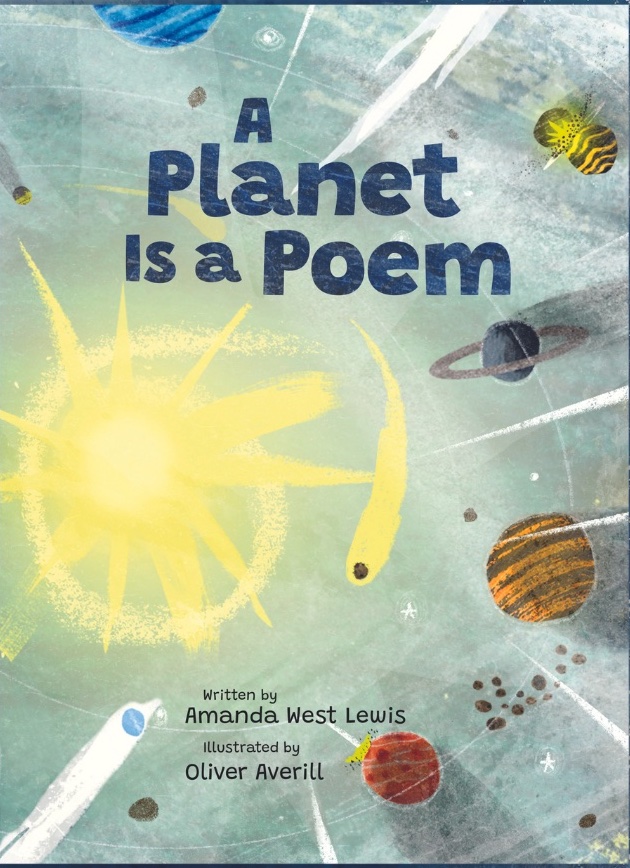 Front cover of book A Planet is a Poem, showing sun and planets.